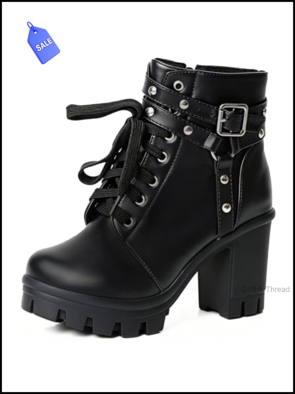 Goth Platform Heel Combat Boots Women Pearl Lace Victorian Booties
